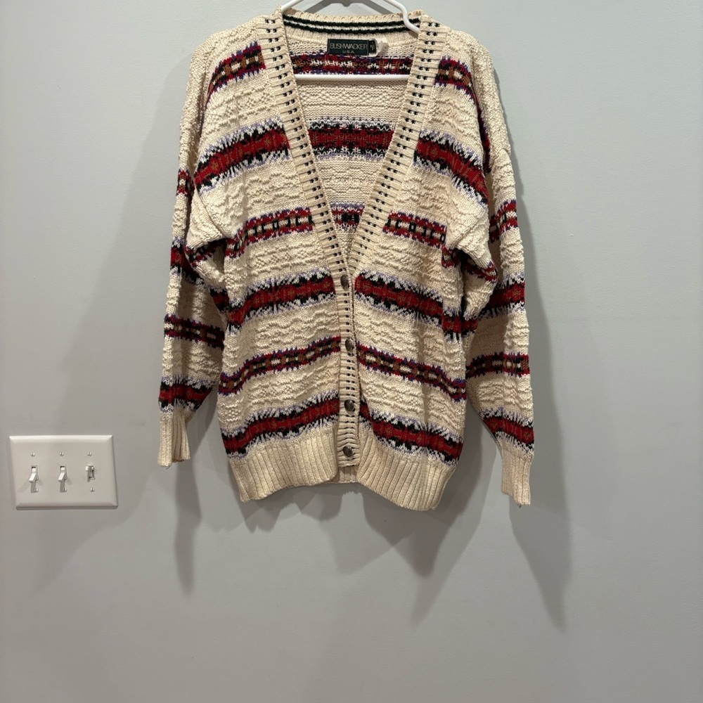 Cozy Striped Cardigan - Cream, Red, Purple bushwacker